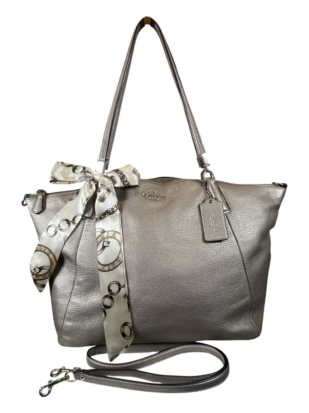 Coach Kelsey Silver-Greige Metallic Satchel/Shoulder Bag Like New